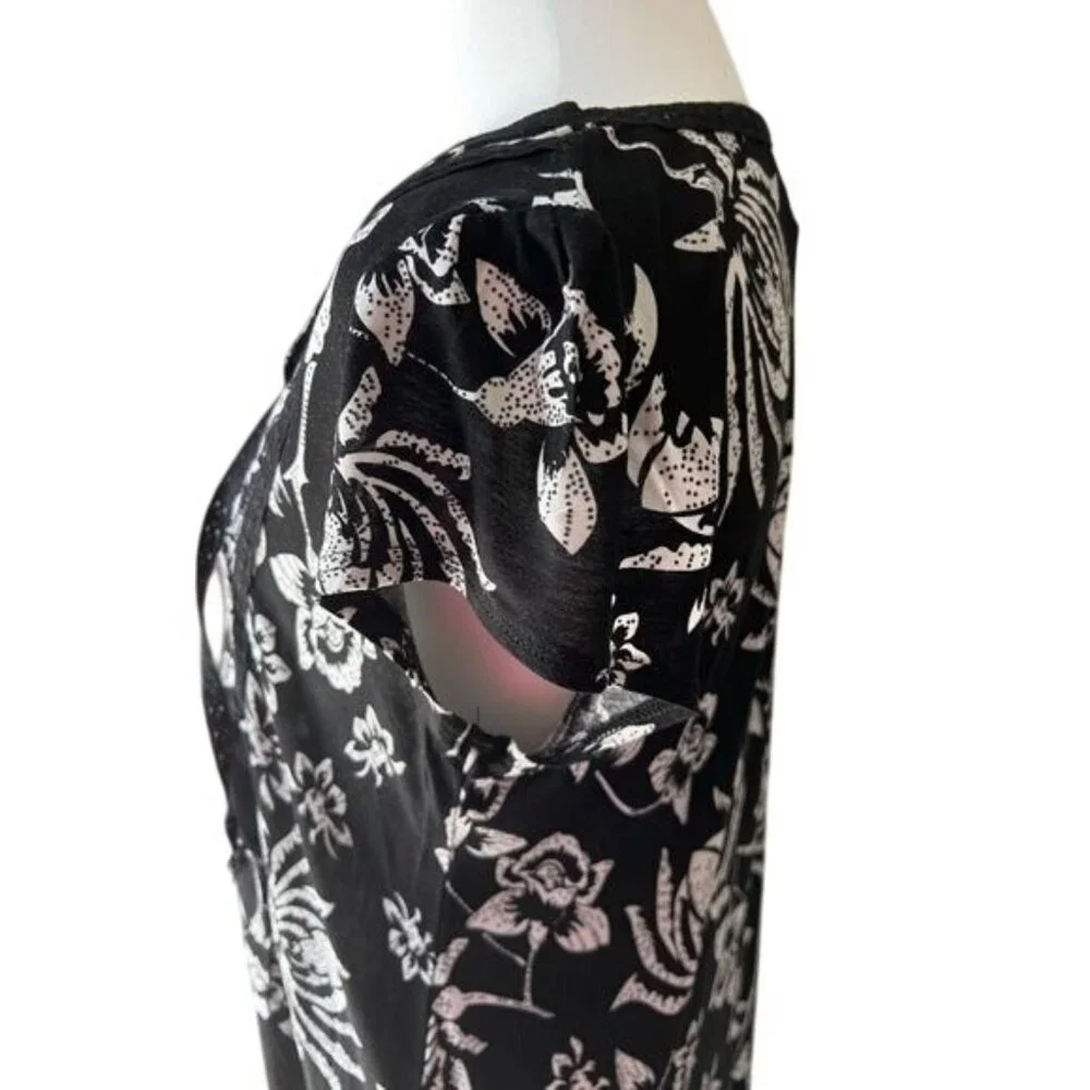Mark Womens Black & White Floral Print Summer V-Neck Dress Knee-Length Large - Picture 4 of 13